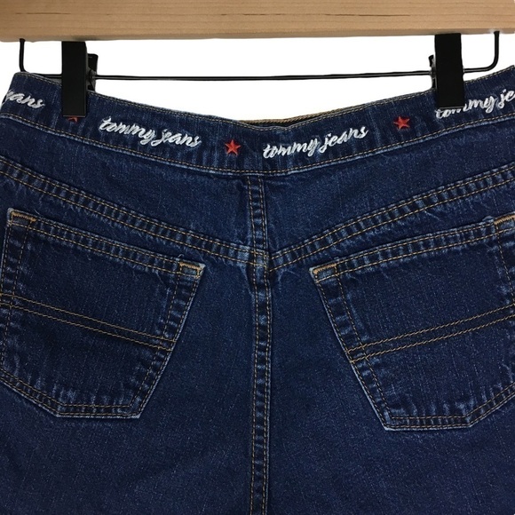 TOMMY JEANS Shorts Vintage Y2K 2002 Denim Spellout Waistband Embroidered Size 7 - Picture 5 of 10